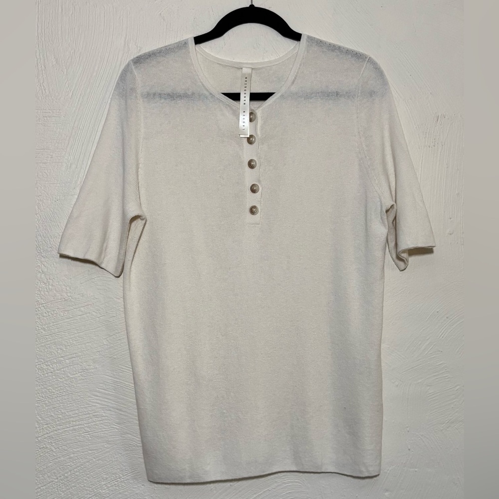 LAUREN MANOOGIAN Pima Cotton And Linen-blend Henley Top In White